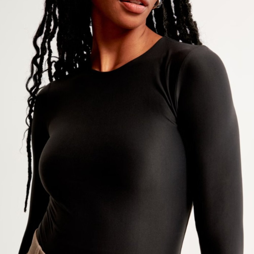 Abercrombie Soft Matte Seamless Long-Sleeve Crew Bodysuit: Black, XS
